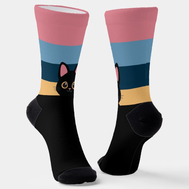 Personalized Black Cat Socks Custom Name Color (Angled)