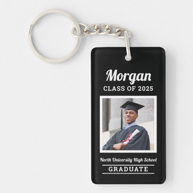 Personalized Black Class of 2022 Graduation Photo Key Ring (Front)