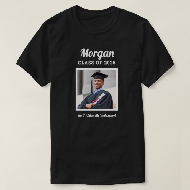 Personalized Black Class of 2022 Graduation Photo T-Shirt (Design Front)