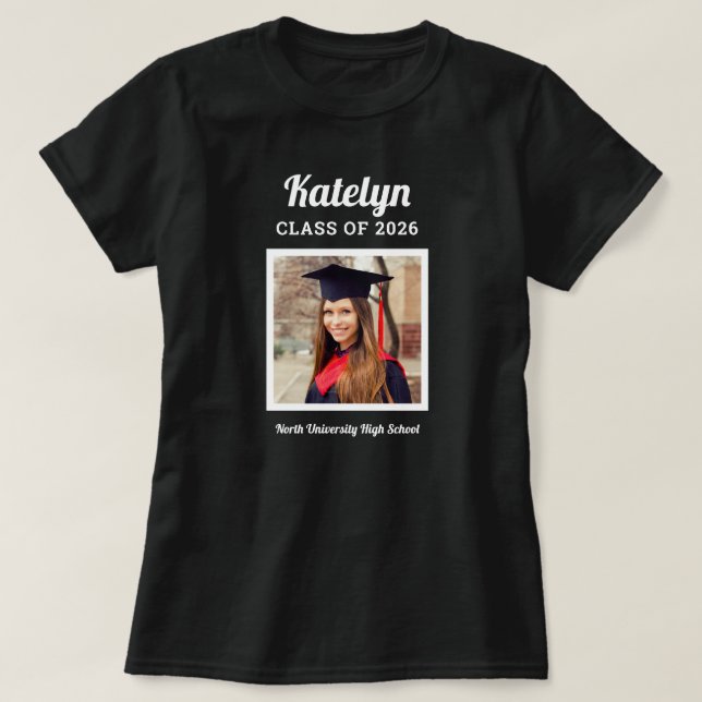 Personalized Black Class of 2026 Graduation Photo T-Shirt (Design Front)