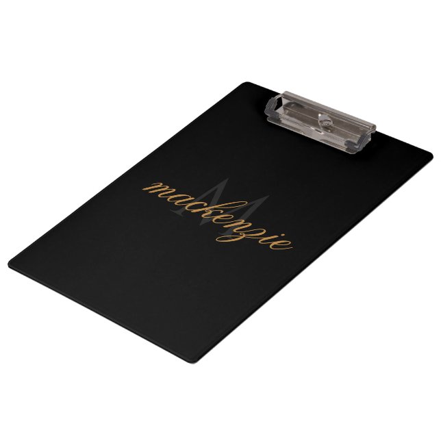 Personalized Black Clipboard with Name and Initial (Angled)