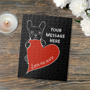 Personalized Black French Bulldog with a Red Heart Jigsaw Puzzle