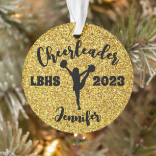 Personalized Black & Gold Cheerleading Ornament 