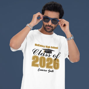 Personalized Black Gold Class of 2026 Graduation T-Shirt