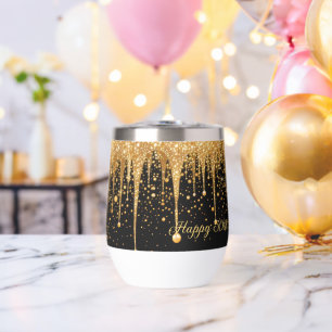 Personalized Black Gold Dripping Glitter Birthday