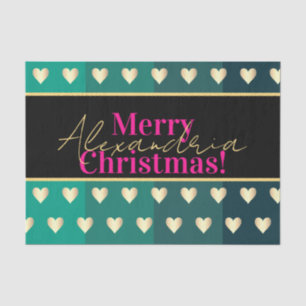 Personalized Black Gold Hot Pink Heart Christmas Tissue Paper