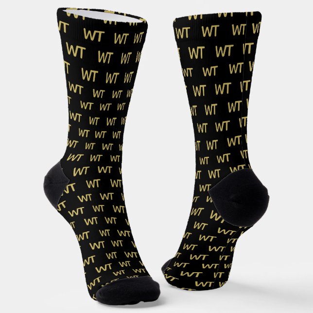 Personalized Black Gold Initials Logo  Socks (Angled)