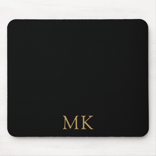 Personalized Black Gold Monogram Initials Mouse Mat (Front)