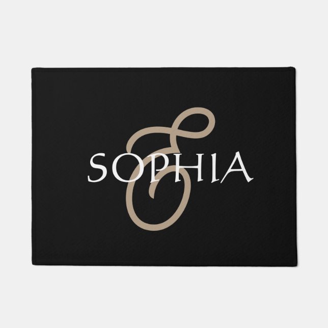 Personalized Black gold monogrammed  Doormat (Front)