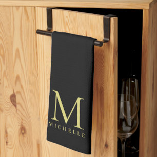 Personalized Black Gold Monogrammed Template Tea Towel