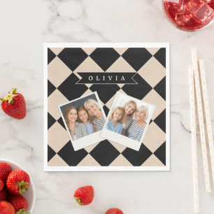 Personalized Black Harlequin Checkered Diamond Napkin