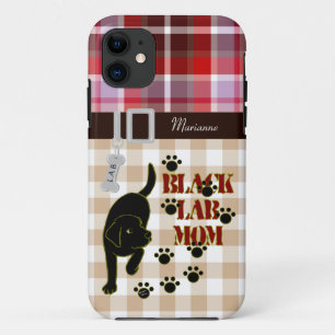 Personalized Black Lab Mom Plaid & Gingham iPhone 11 Case