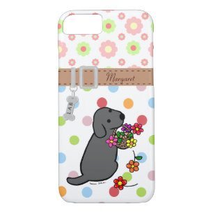 Personalized Black Lab Puppy Flowers Cartoon iPhone 8/7 Case