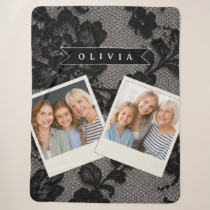 Personalized Black Lace Floral Elegant Monogram Sherpa Blanket
