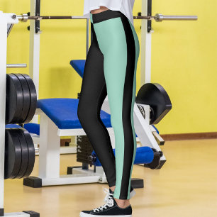 Personalized Black Light Teal Solid Colors Stripes Leggings