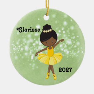 Personalized Black Little Girl Ballerina Ornament