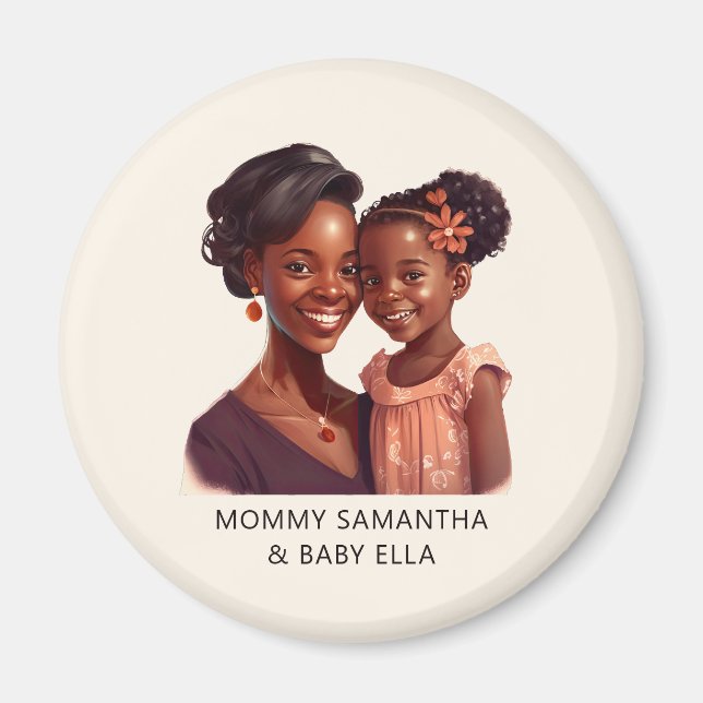 Personalized Black Mom and Daughter (10) Magnet (Front)