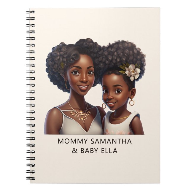 Personalized Black Mom and Daughter (11) Notebook (Front)