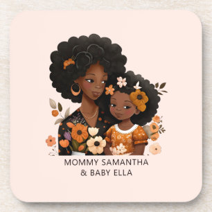 Personalized Black Mom and Daughter (13) Coaster