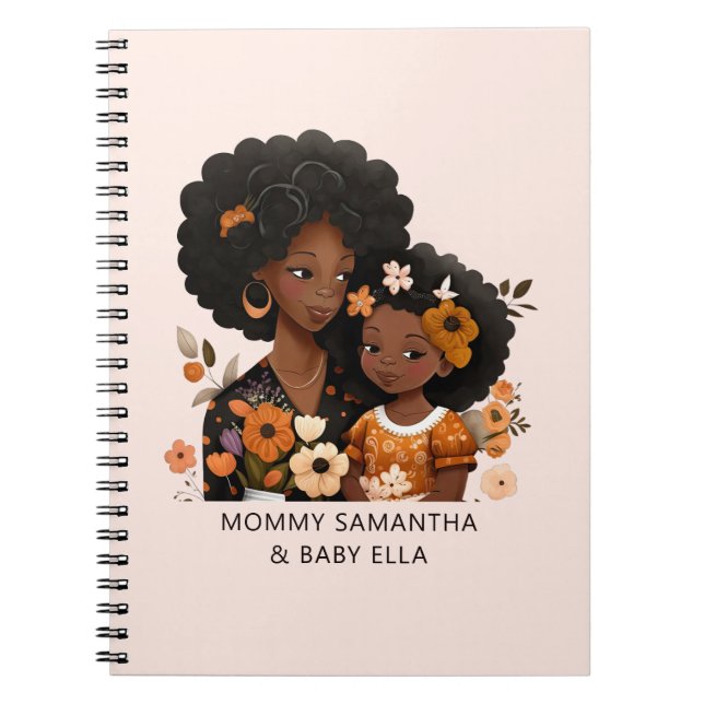 Personalized Black Mom and Daughter (13) Notebook (Front)