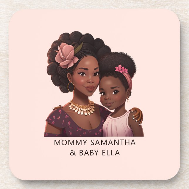Personalized Black Mom and Daughter (15) Coaster (Front)
