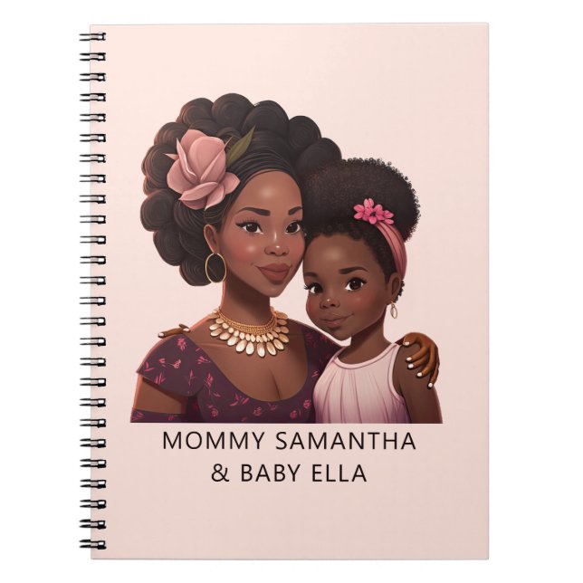 Personalized Black Mom and Daughter (15) Notebook (Front)