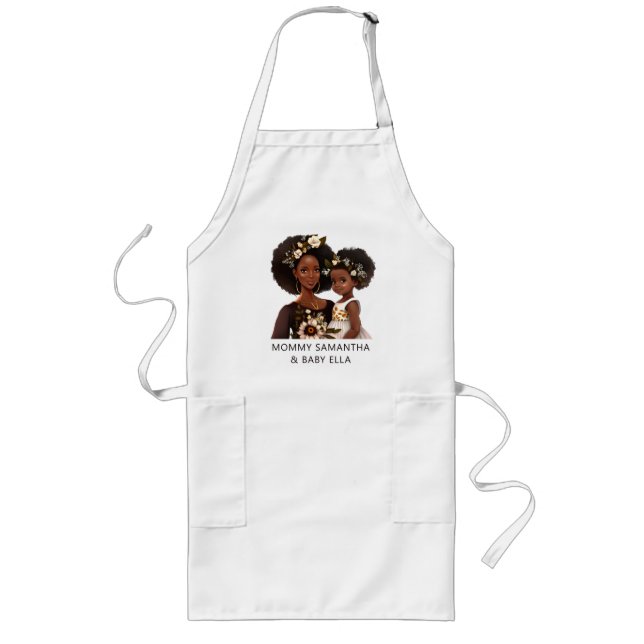 Personalized Black Mom and Daughter (18) Long Apron (Front)