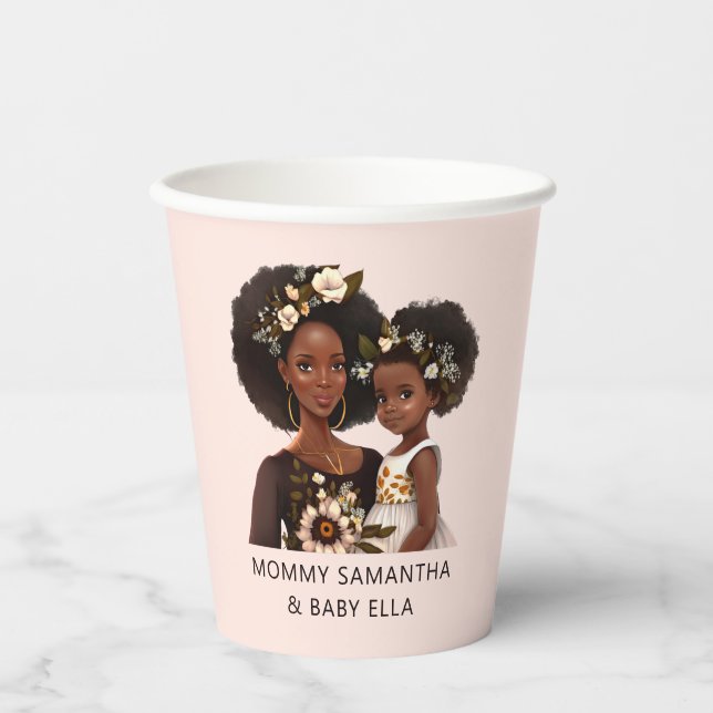 Personalized Black Mom and Daughter (18) Paper Cups (Front)