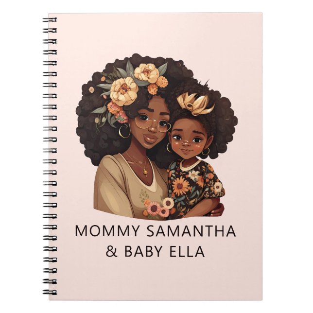 Personalized Black Mom and Daughter (19) Notebook (Front)
