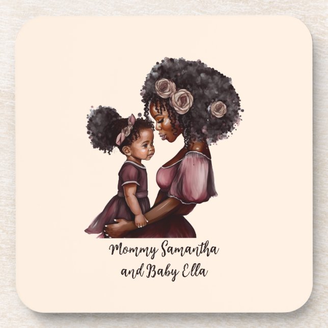 Personalized Black Mom and Daughter (1) Coaster (Front)