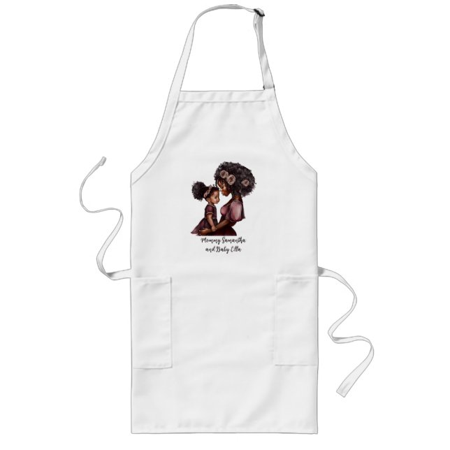 Personalized Black Mom and Daughter (1) Long Apron (Front)