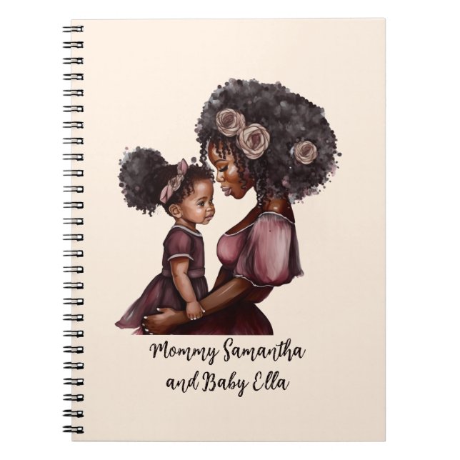 Personalized Black Mom and Daughter (1) Notebook (Front)