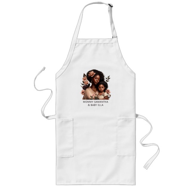 Personalized Black Mom and Daughter (21) Long Apron (Front)