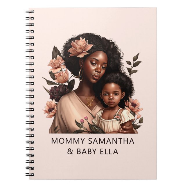 Personalized Black Mom and Daughter (21) Notebook (Front)
