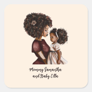 Personalized Black Mom and Daughter (3) Square Sticker