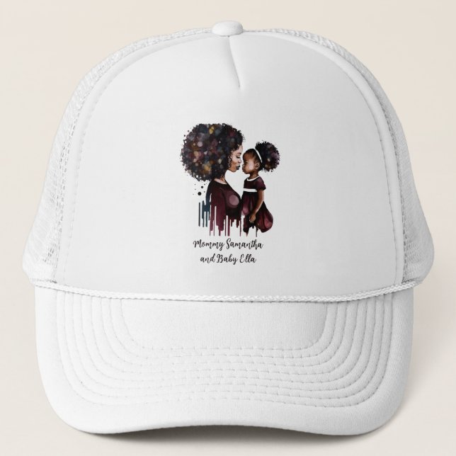 Personalized Black Mom and Daughter (4) Trucker Hat (Front)