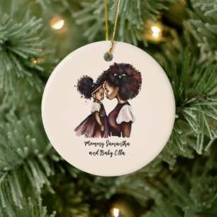 Personalized Black Mom and Daughter (5) Ceramic Tree Decoration