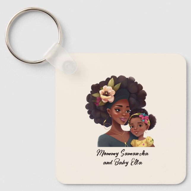 Personalized Black Mom and Daughter (8) Key Ring (Front)