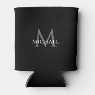 Personalized Black Monogram Elegant Initial Name Can Cooler