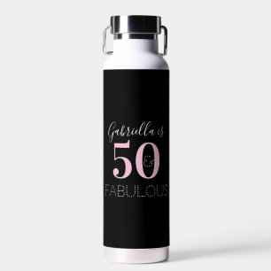 Personalized Black Pink 50th Birthday Party Favor Water Bottle