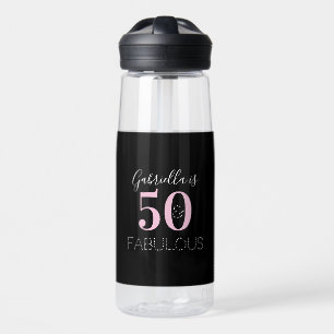 Personalized Black Pink 50th Birthday Party Favor Water Bottle