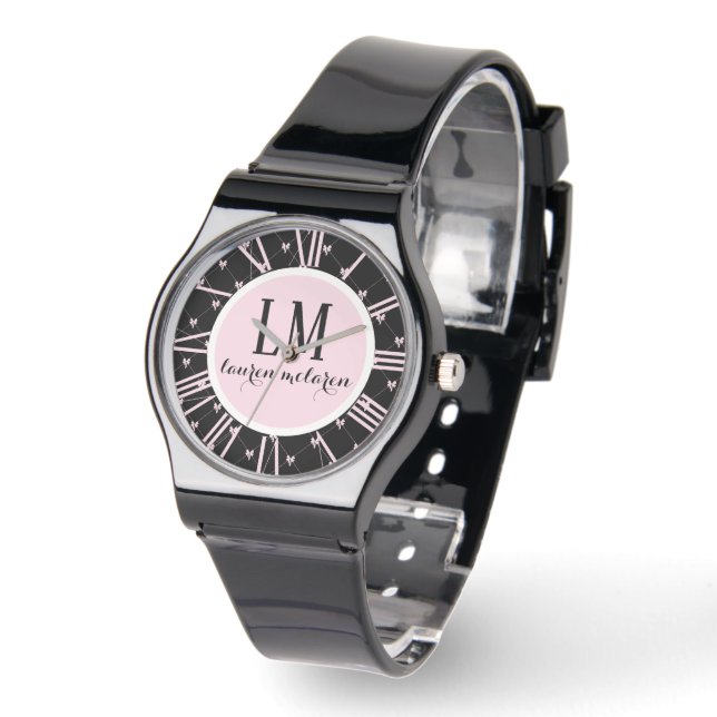 Personalized Black & Pink Bow Watch (Angle)