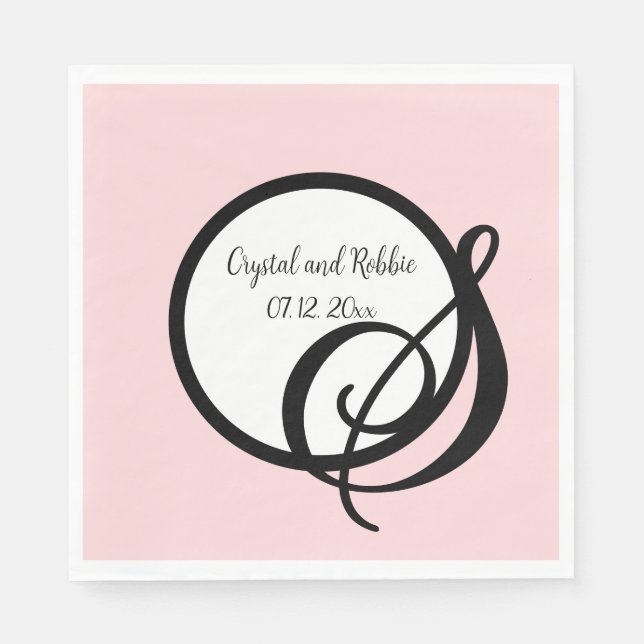 Personalized Black Pink Monogram Paper Napkins (Front)
