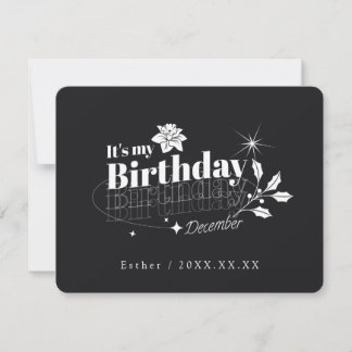 Personalized Black Quote Floral December Birthday Invitation
