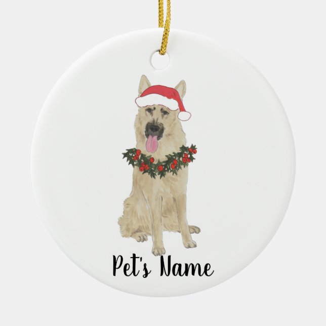 Personalized Black & Tan German Shepherd Christmas Ceramic Tree Decoration (Front)