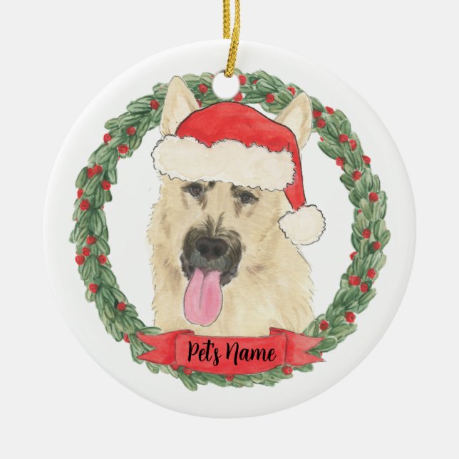 Personalized Black & Tan German Shepherd Christmas Ceramic Tree Decoration (Front)