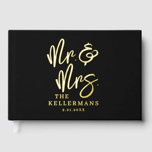 Personalized Black Wedding Gold Guest Book