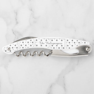 Personalized Black & White Faux Snowflake Design Corkscrew