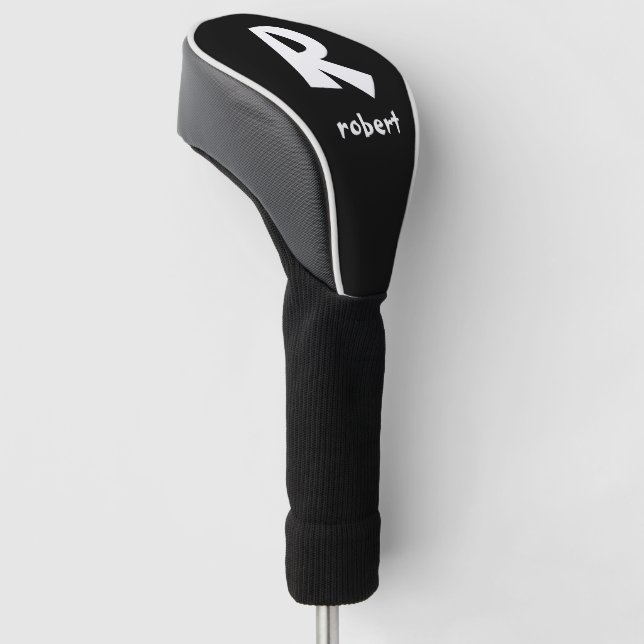 Personalized Black & White Initial Monogam Name Golf Head Cover (Angled)