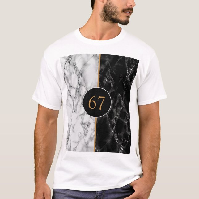 Personalized Black White Marble 67 T-Shirt (Front)